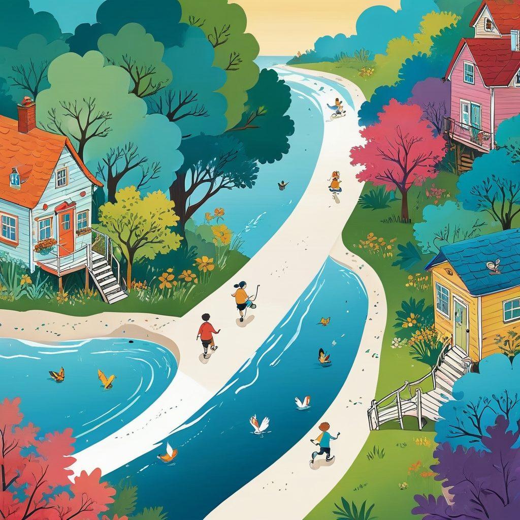 A whimsical illustration showing two contrasting paths: one side depicting playful, mischievous elements like cheeky characters, vibrant colors, and humorous scenes; the other side showcasing serene, uplifting scenes with calm characters in cozy settings. The center merges both worlds, symbolizing transformation and balance. Add a subtle gradient background that shifts from bold to soft hues. cartoon style. vibrant colors.
